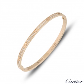 Cartier Rose Gold Pave Diamond SM Love Bracelet Size 19 N6710719
